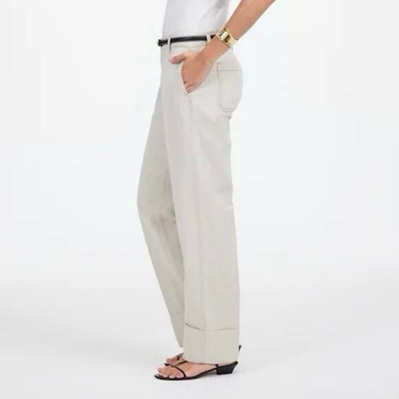 NWT Madewell The Dean Easy Linen Blend Cuffed Hem Twill Pant In Bone Size 30 - Picture 2 of 14